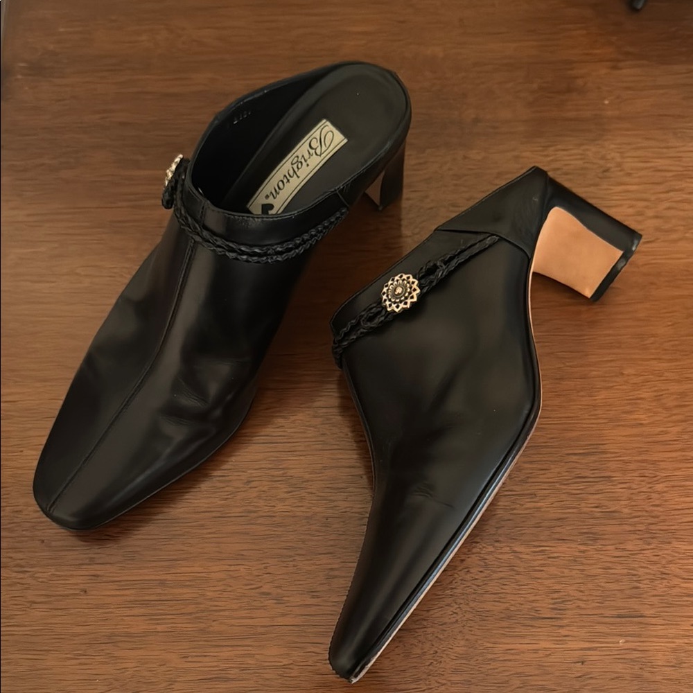Brighton Black Mules with Chunky Heel and Square Toe